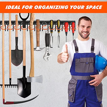 17'' All Metal Garden Tool Organizer Adjustable Garage Tool Organizer Wall Mount Garage Organizers and Storage with Heavy Duty Hooks Tool Hangers for Garage Wall
