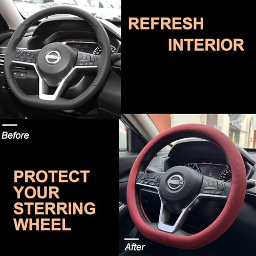 D Shaped Nappa Leather Steering Wheel Cover 14.5