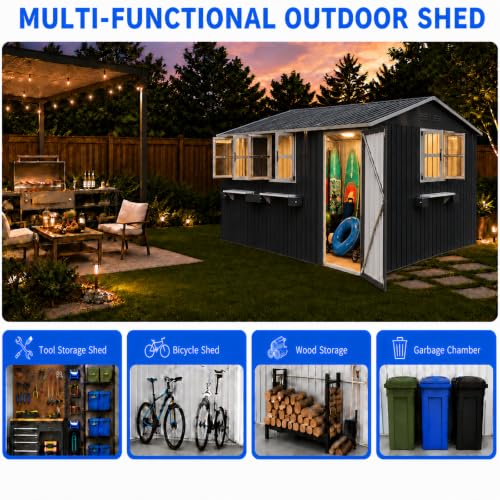 12x10 FT Outdoor Storage Shed with 3 Clear Windows