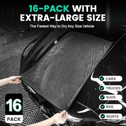 16 Pack Bulk Microfiber Towels for Cars (16 Count)
