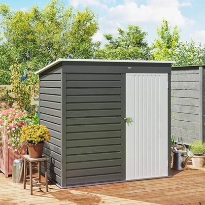 6' x 4' Metal Garden Tool Shed Small Outdoor Tool Shed Light Gray