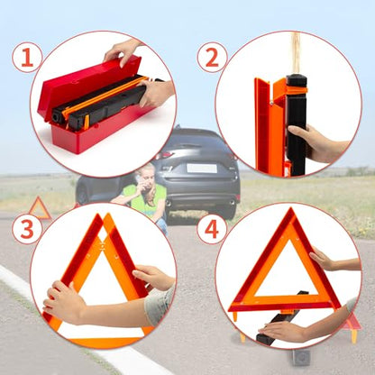 3Pack Car Warning Triangle Heavy Reflective Warning Road Safety Triangle Kit Suitable for car Breakdown and Temporary Parking on the Road