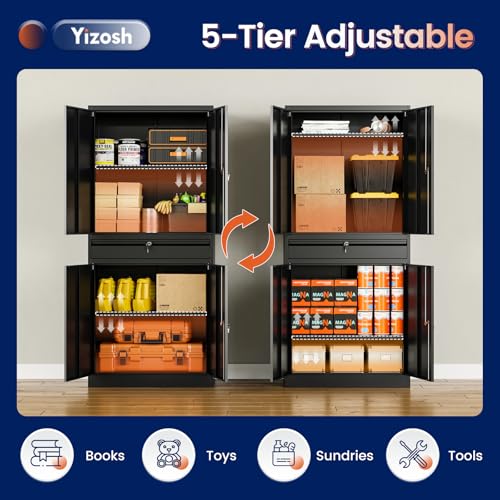 Metal Garage Storage Cabinet with Locking Doors and Adjustable Shelves