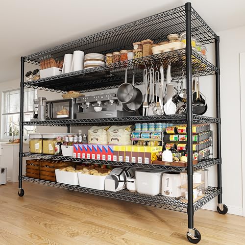 85.7"H 5 Tier Garage Shelving with Wheels&Feet
