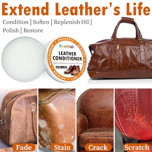 Mink Oil Paste Leather Conditioner Boots Wax Waterproof Smooth Couch Purse Shoes Bag Jacket Soft Polish Furniture Salve Sofa Car Seat Restore Shine Saddles Baseball Glove Natural Leather Care Balm