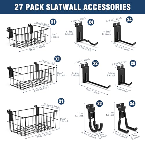 Slatwall Accessories 24 Pack and Slatwall Baskets 3 Pack (27 Count)