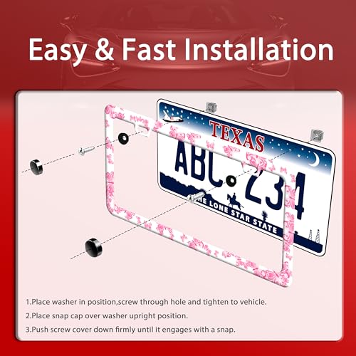 Pink Butterfly Animal Stainless Steel License Plate Frame for US Cars Decor