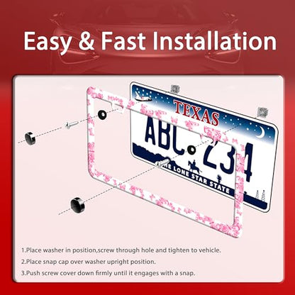 Pink Butterfly Animal Stainless Steel License Plate Frame for US Cars Decor
