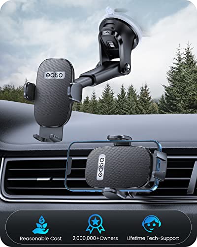 3-in-1 Car Phone Mount for Dashboard, Windshield & Air Vent – Strong Suction Cup Holder with Adjustable Arm & 360° Rotation – Universal Car Cell Phone Holder for iPhone & Android Smartphones