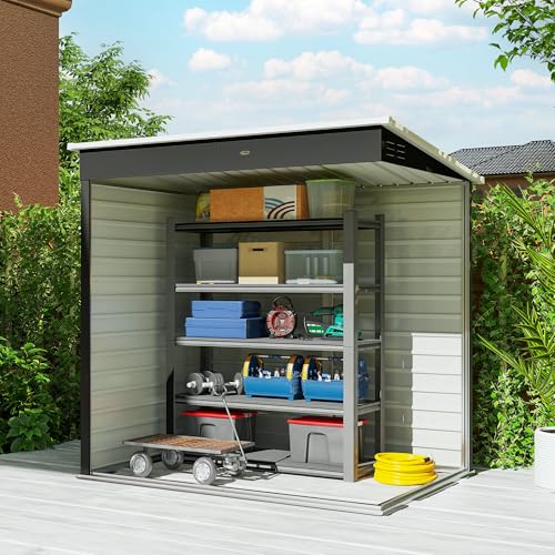 6' x 4' Metal Garden Tool Shed Small Outdoor Tool Shed Dark Gray