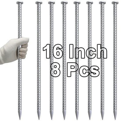Rebar Stakes 16 Inch Galvanized Metal Steel Ground Spikes Heavy Duty (8 Count)
