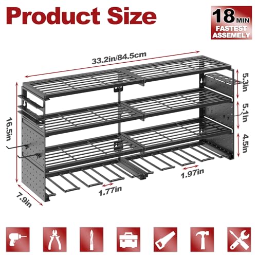 33" Metal Power Tool Organizer Wall Mount