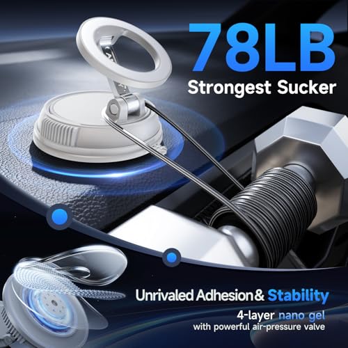 Car Phone Holder for Magsafe [78+LBS Strongest Suction & 2400gf Strongest Magnetic] 360° Adjustable Car Phone Mount