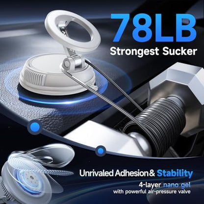 Car Phone Holder for Magsafe [78+LBS Strongest Suction & 2400gf Strongest Magnetic] 360° Adjustable Car Phone Mount