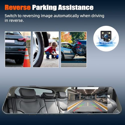 Mirror Dash Cam 4.7 Inch Rear View Mirror 720P Front and Rear View Dual Cameras with Super Night Vision