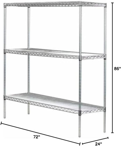 Omega 24" Deep x 72" Wide x 86" High 3 Tier Chrome Starter Shelving Unit
