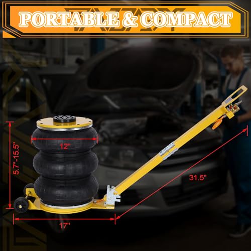 5T Triple Bag Air Jack 11000lbs Pneumatic Jack 3s Fast Lift Up 16in Airbag Jack with Adjustable Long Handle Heavy Duty Triple Air Bag Jack Lift for Cars Garage