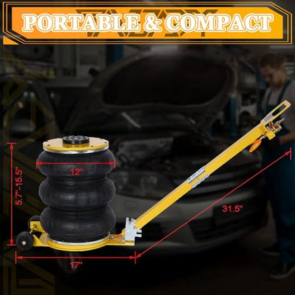 5T Triple Bag Air Jack 11000lbs Pneumatic Jack 3s Fast Lift Up 16in Airbag Jack with Adjustable Long Handle Heavy Duty Triple Air Bag Jack Lift for Cars Garage