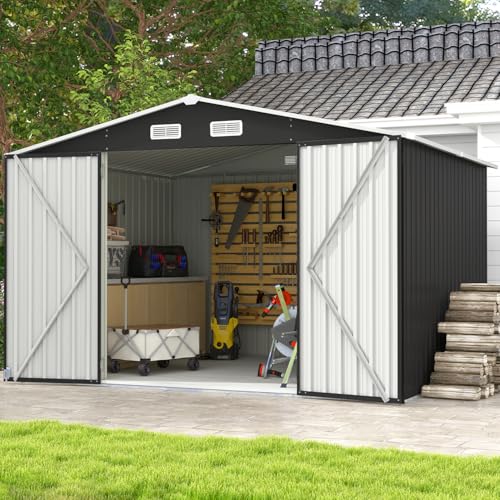 10 x 8FT Outdoor Storage Shed with Double Hinged Large Door