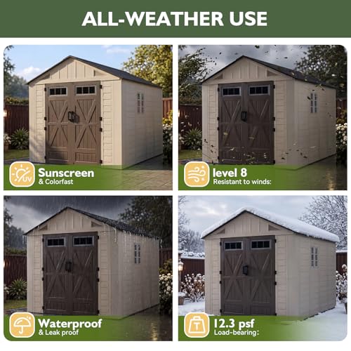 8x10 Ft Outdoor Storage Shed with Lighe & Floor