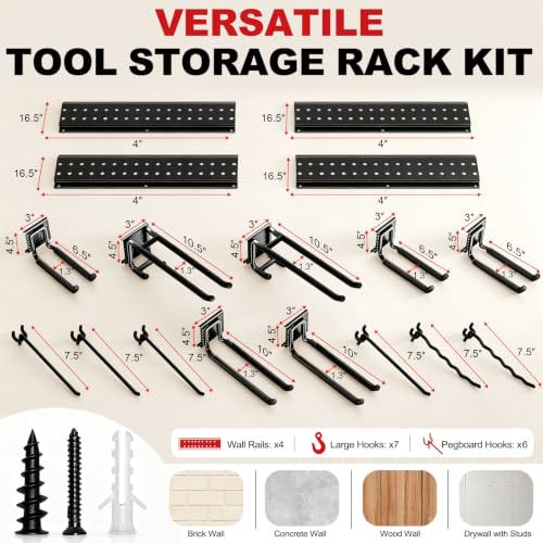 Garage Tool Organizer Wall Mount 66 inches with 13 Adjustable Heavy