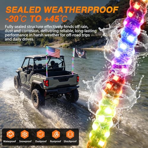 RGB LED Whip Light 2PCS 5FT Spiral Antenna Whips (5 Foot)