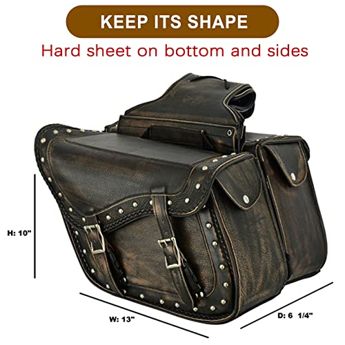 Naked Cowhide Leather Motorcycle Saddle Bags Studded Throw Over Saddlebags