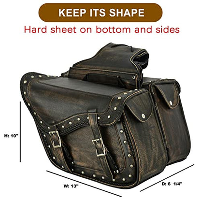 Naked Cowhide Leather Motorcycle Saddle Bags Studded Throw Over Saddlebags