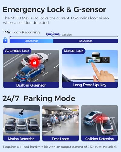 M550 Max 4K 3 Channel Dash Cam Front and Rear Inside