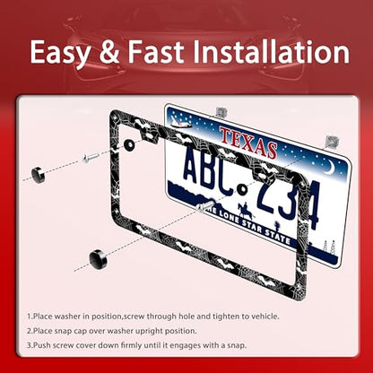 Bat Spider Web Gothic Stainless Steel License Plate Frame for US Cars Decor