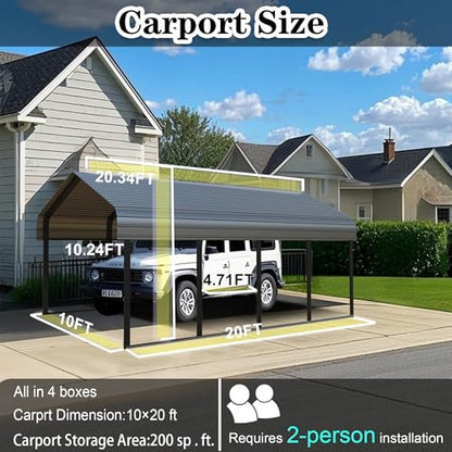 10x20FT Metal Carport Heavy Duty for 1 Cars