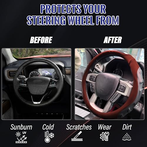 Breathable Leather Steering Wheel Cover with Non