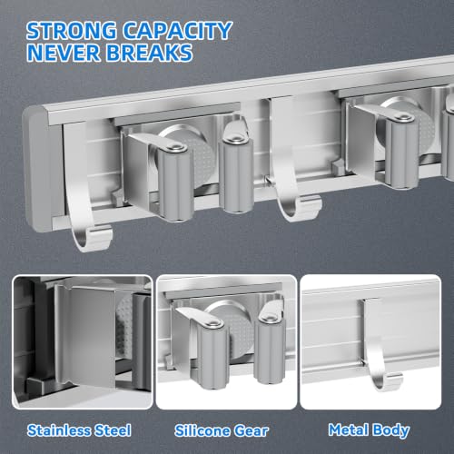 Broom Holder Wall Mount Mop Hanger Tools organizer 4Racks 5Hooks