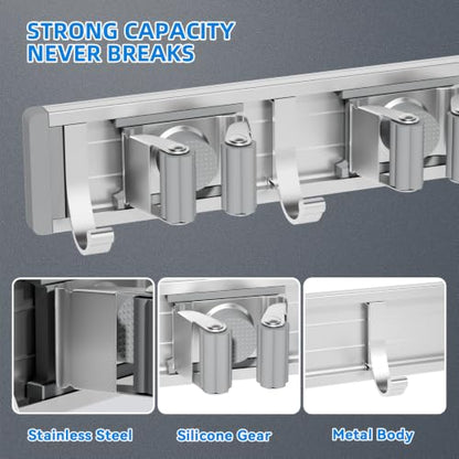 Broom Holder Wall Mount Mop Hanger Tools organizer 4Racks 5Hooks
