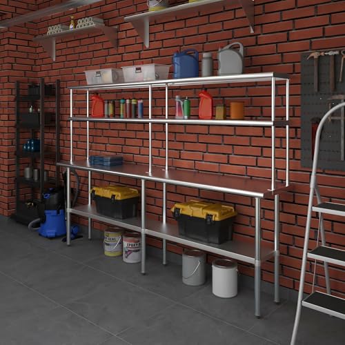 Stainless Steel Work Table Double Tier Overshelf