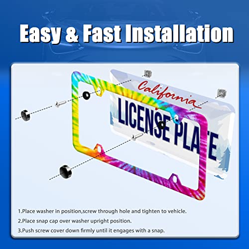 Tie Dye License Plate Frame Stainless Steel Cars Accessory 12.3x6.3 Inch