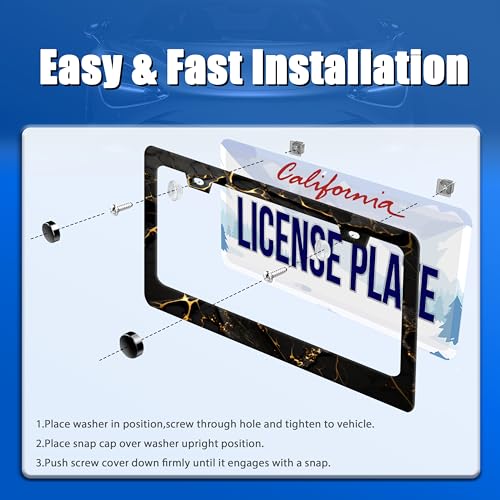 Marble Print License Plate Frame Stainless Steel Car Accessory 6.3x12.3Inch