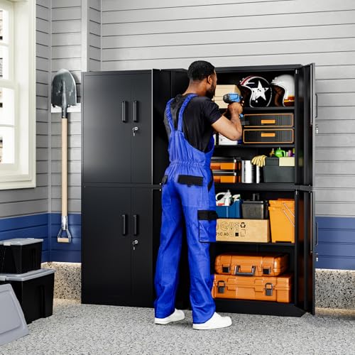 Metal Storage Locking Cabinet with 4 Doors and 2 Adjustable Shelves