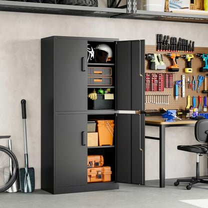 Metal Storage Locking Cabinet with 4 Doors and 2 Adjustable Shelves