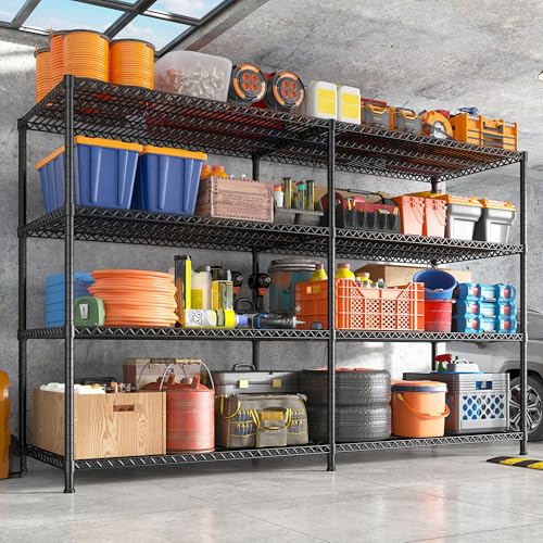 81.5''W Storage Shelves 3680LBS Garage Shelving Heavy Duty 4 Tier Metal Shelving Unit Adjustable Wire Shelf and Storage Pantry Shelves for Kitchen Garage (2 Count)