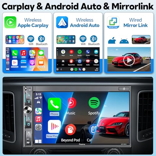 7" Double Din Car Stereo with Wireless Apple CarPlay & Android Auto