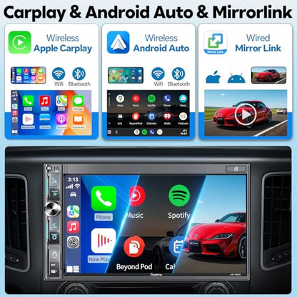 7" Double Din Car Stereo with Wireless Apple CarPlay & Android Auto