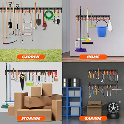 17'' All Metal Garden Tool Organizer Adjustable Garage Tool Organizer Wall Mount Garage Organizers and Storage with Heavy Duty Hooks Tool Hangers for Garage Wall
