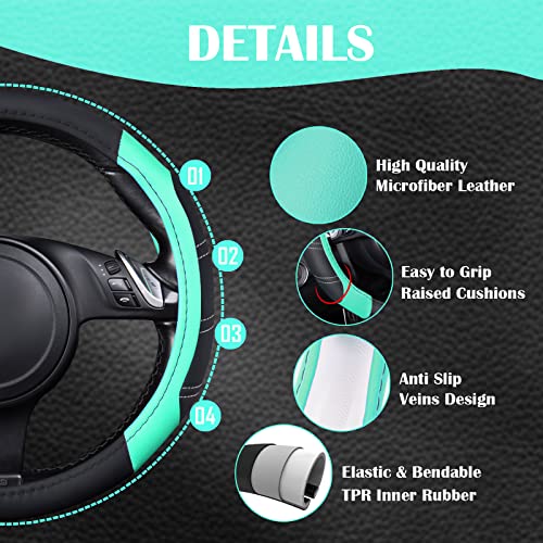 Line Rider Microfiber Leather Sporty Steering Wheel Cover Universal Fits for 95% Truck