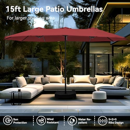 15ft Large Outdoor Patio Umbrella with Base Included