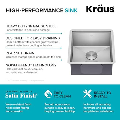 Stainless Steel 17 in 16 Gauge Undermount Bar Sink KWU111