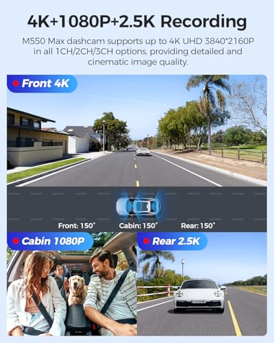 M550 Max 4K 3 Channel Dash Cam Front and Rear Inside