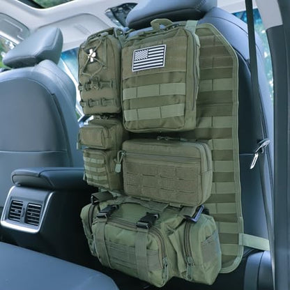 Universal Tactical Seat Back Organizer Vehicle Molle Panel Organizer Storage Bag with 5 Detachable Molle Pouch for All Vehicel Such as Jeep