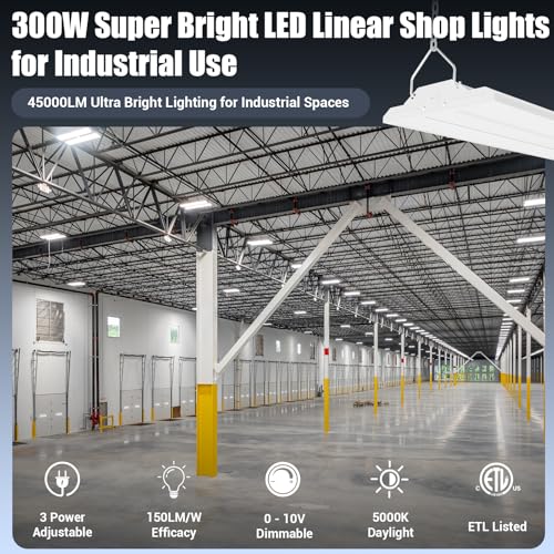 2-Pack 300W/240W/200W LED Linear Shop Lights, 0-10V Dimmable 5000K (2 Count)
