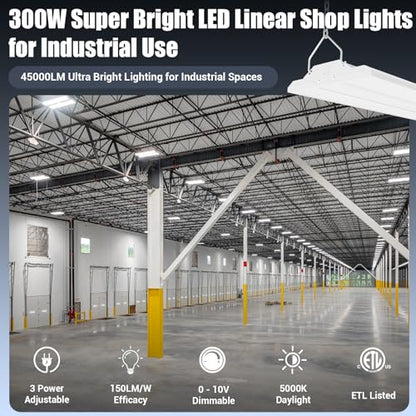 2-Pack 300W/240W/200W LED Linear Shop Lights, 0-10V Dimmable 5000K (2 Count)